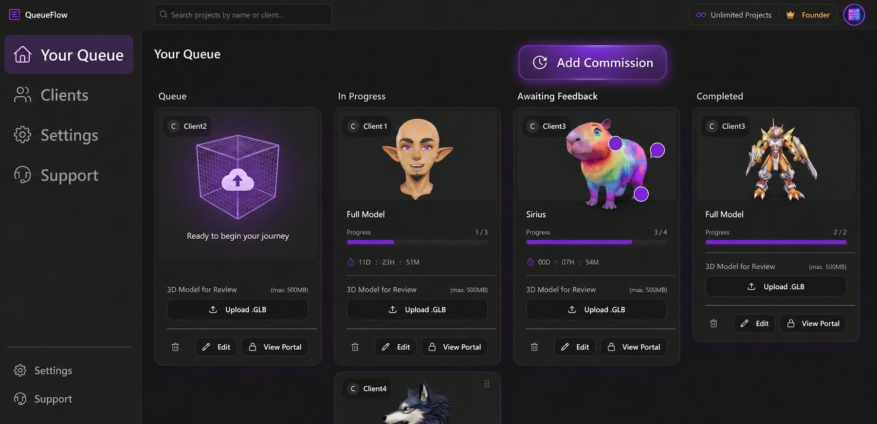 QueueFlow Dashboard Mockup